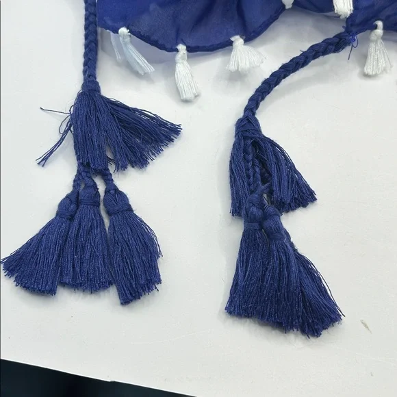 Chico's Blue and White Scarf with Tassels - Picture 3 of 6